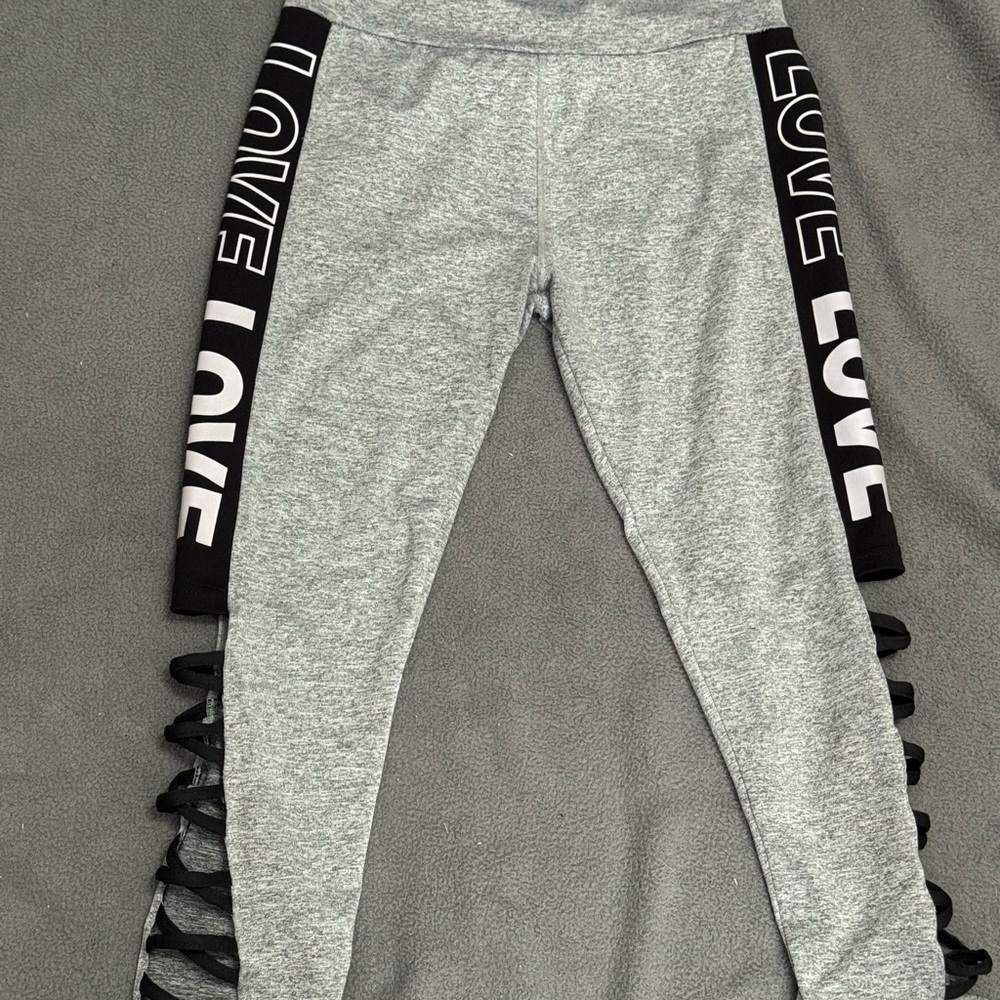 Dyce Apparel Co Gray Leggings with Black LOVE Panels capris